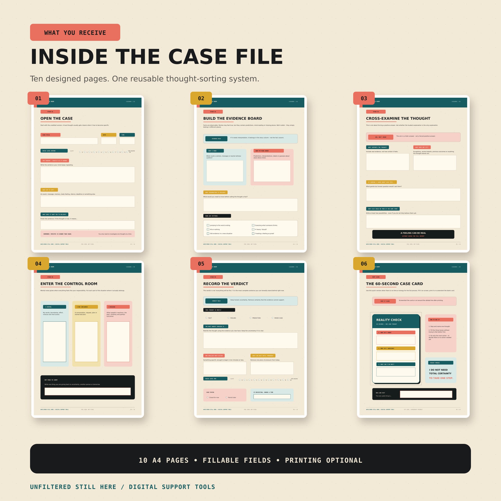 The Evidence Room | Fillable Thought-Sorting Support Tool
