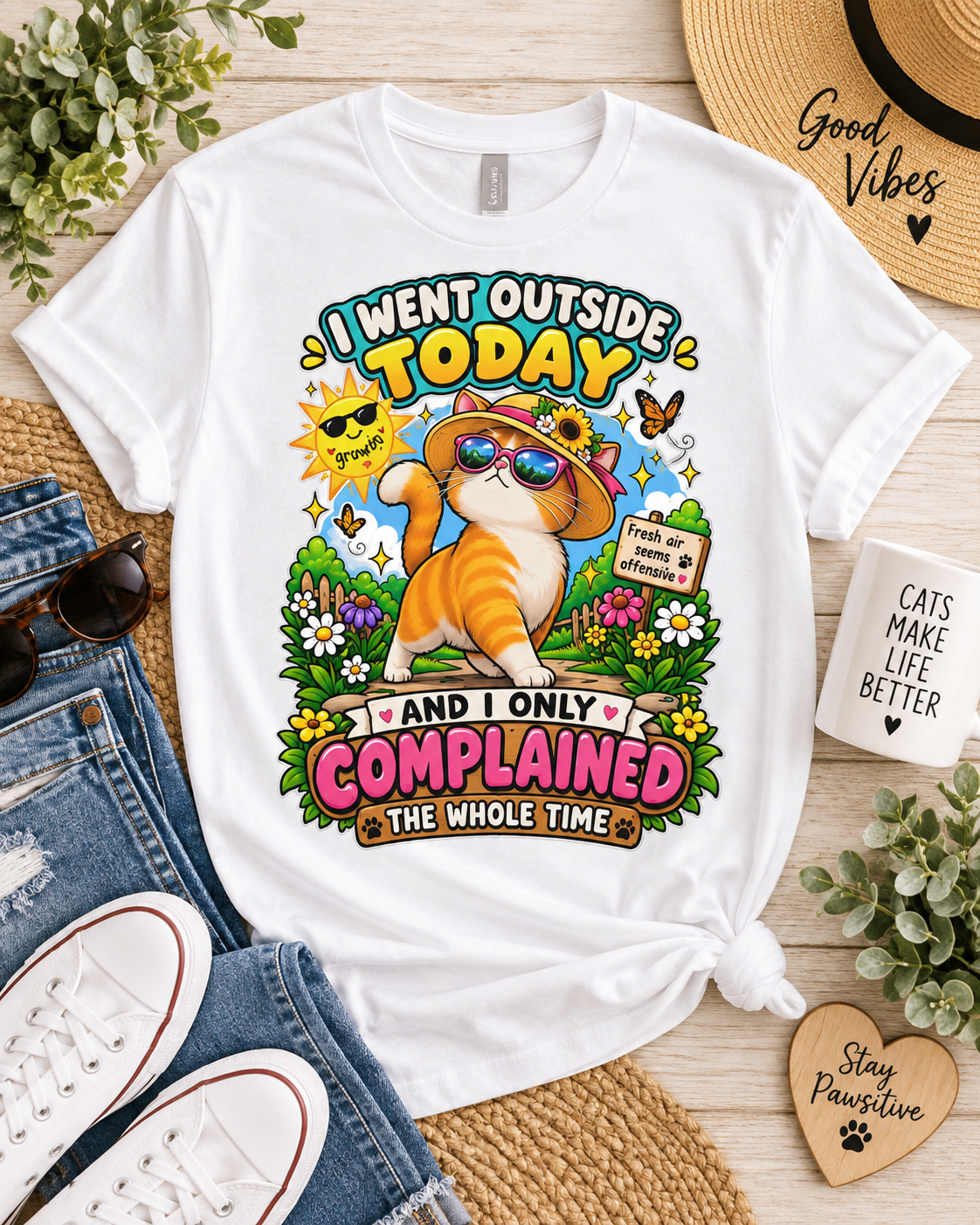 I Went Outside Today Funny Cat Adult T-Shirt