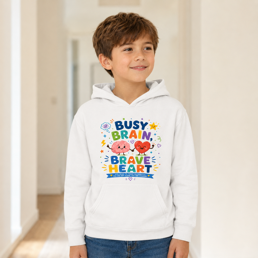 Busy Brain, Brave Heart Kids Hoodie