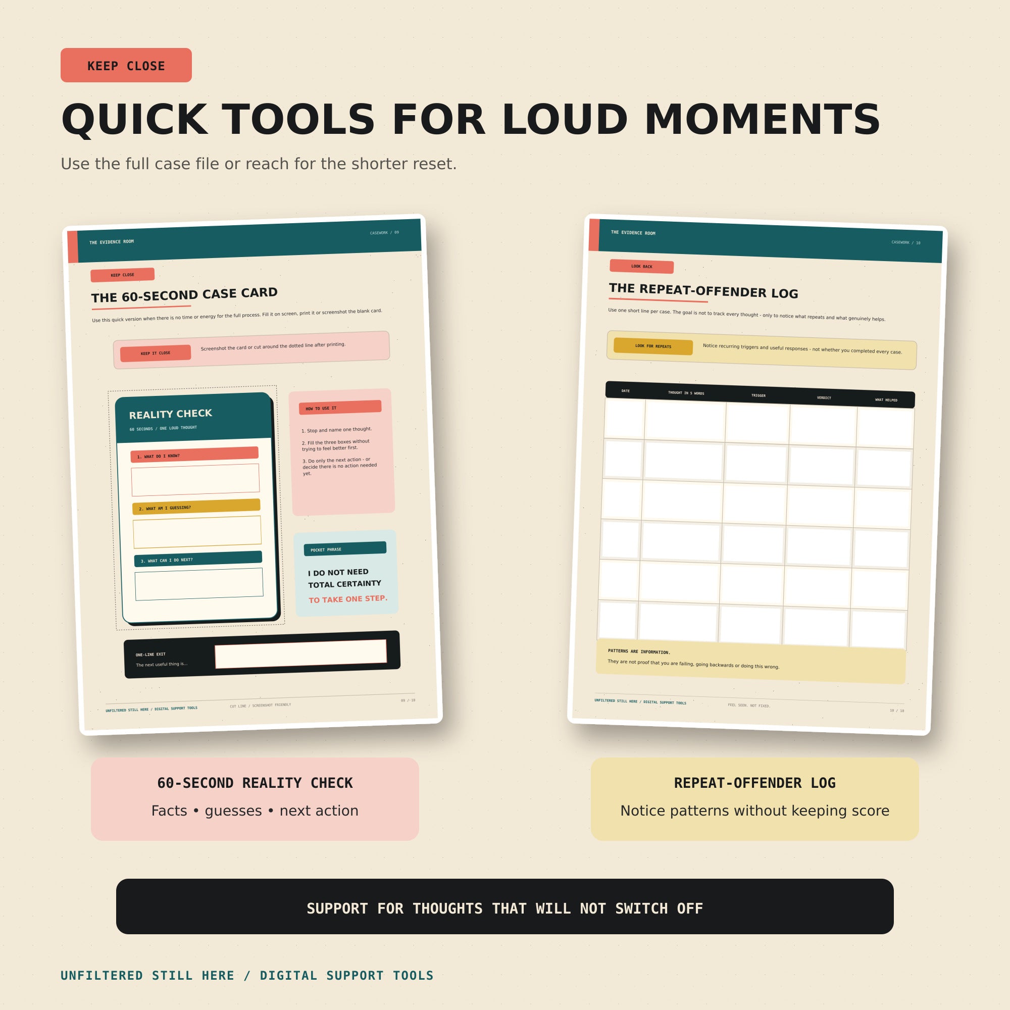 The Evidence Room | Fillable Thought-Sorting Support Tool