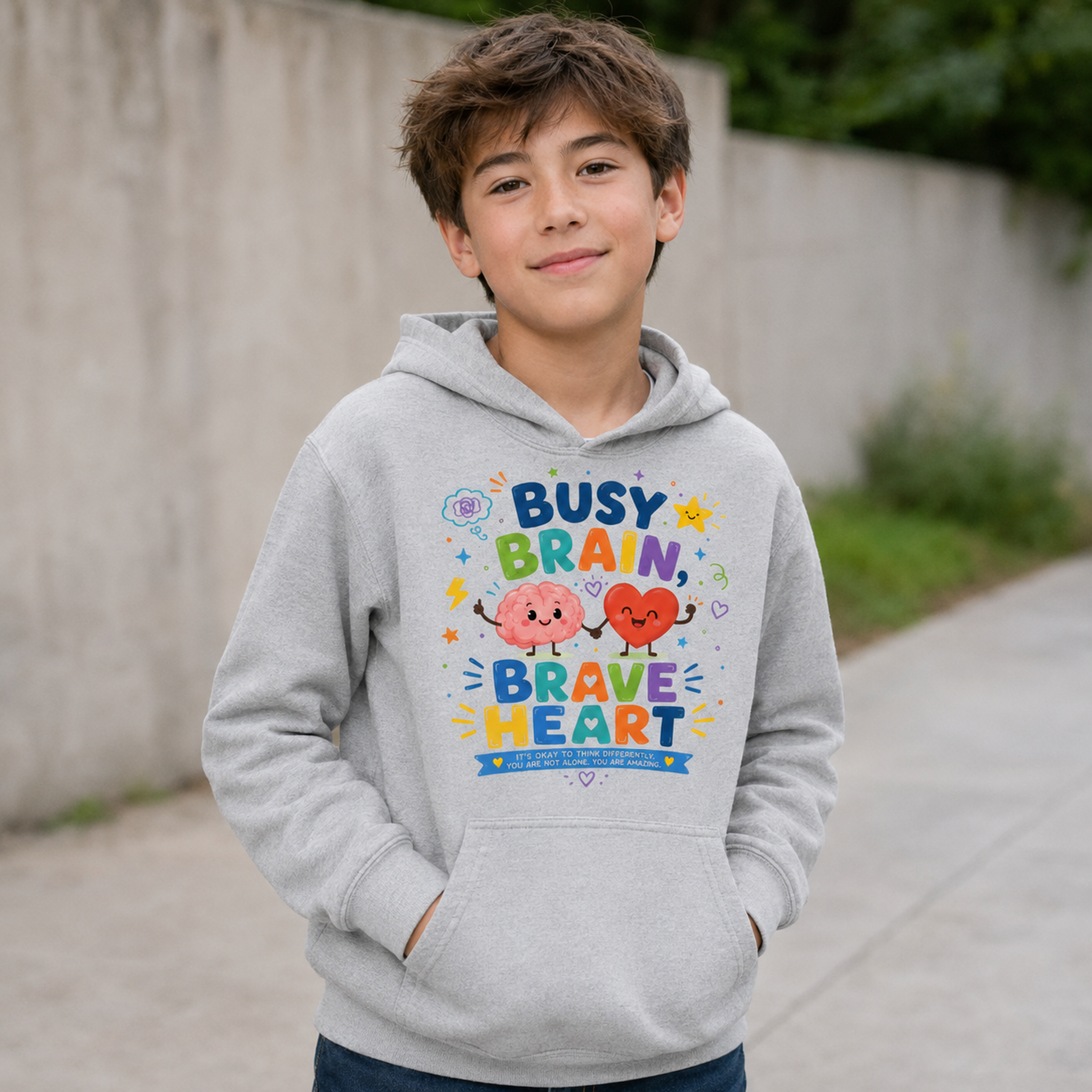 Busy Brain, Brave Heart Kids Hoodie