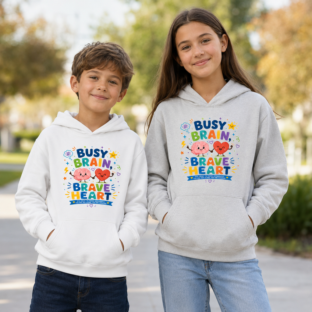 Busy Brain, Brave Heart Kids Hoodie