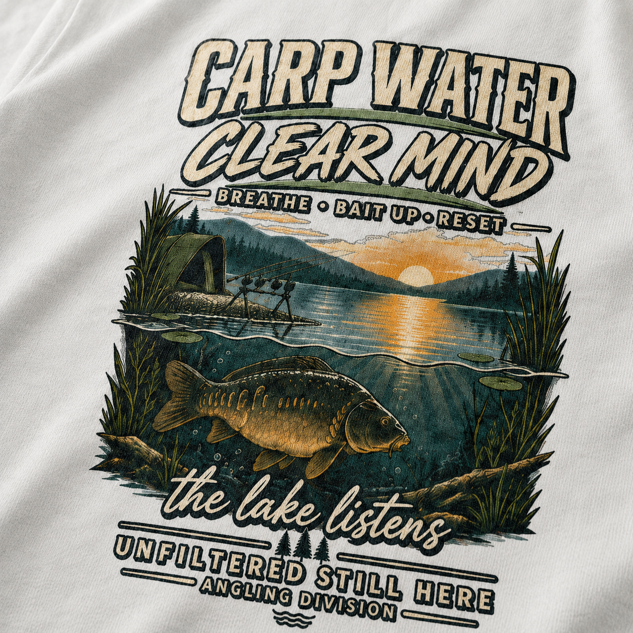 Carp Water, Clear Mind Fishing T-Shirt | The Lake Listens