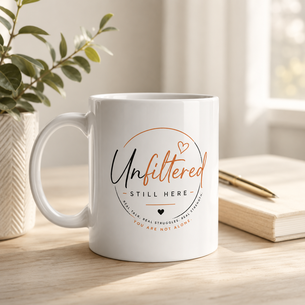 Unfiltered Still Here Mental Health Mug – You Are Not Alone