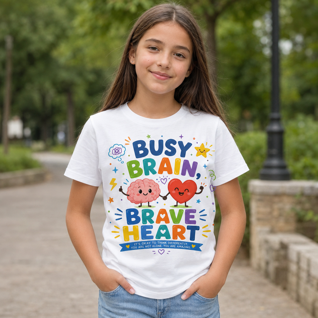 Busy Brain, Brave Heart Kids T-Shirt