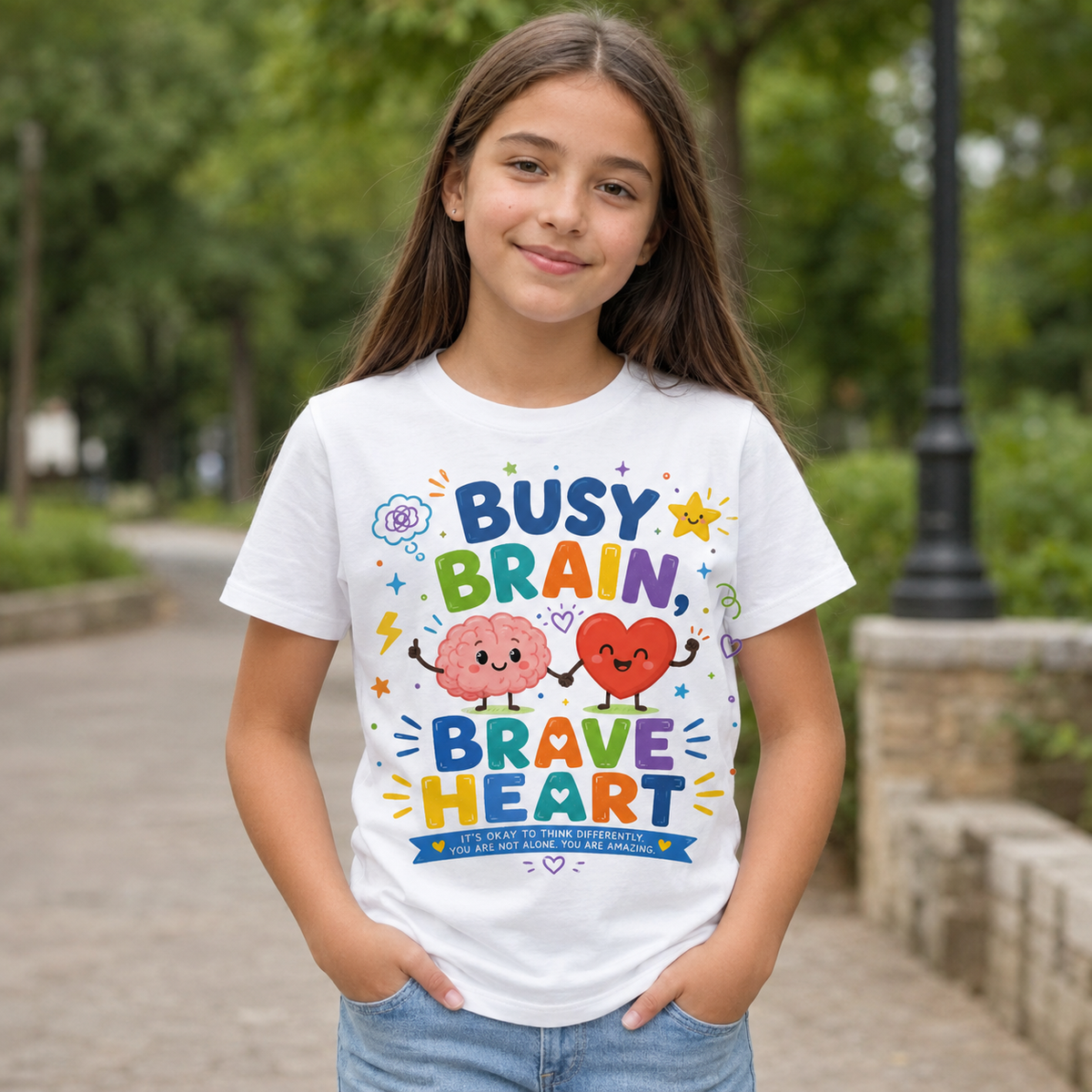 Busy Brain, Brave Heart Kids T-Shirt