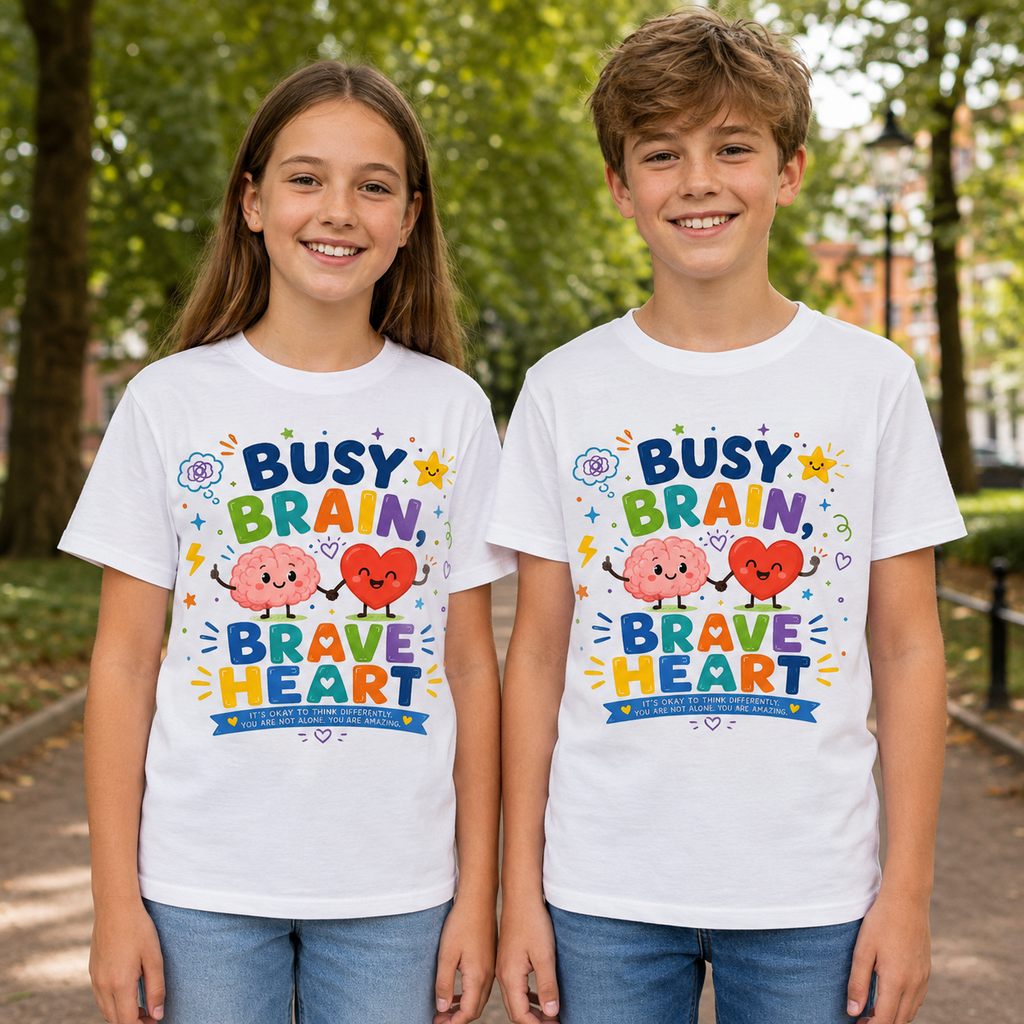 Busy Brain, Brave Heart Kids T-Shirt