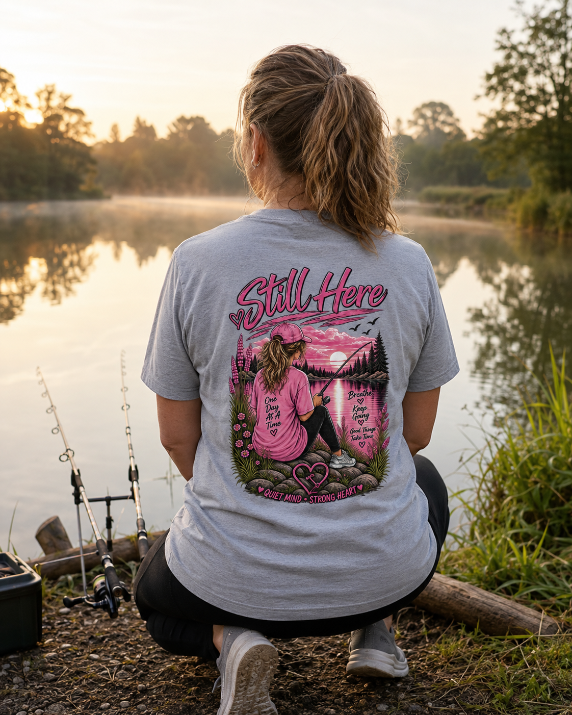 Still Here Women’s Fishing T-Shirt | Quiet Mind, Strong Heart